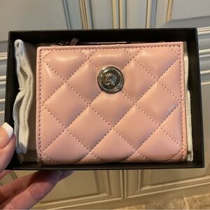 Versace Women’s Pink Quilted Lamb Leather Bifold Wallet